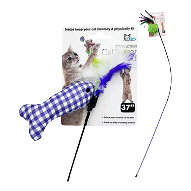37"L Cat Teaser Wand with Ribbon and Toy, Assorted Assorted