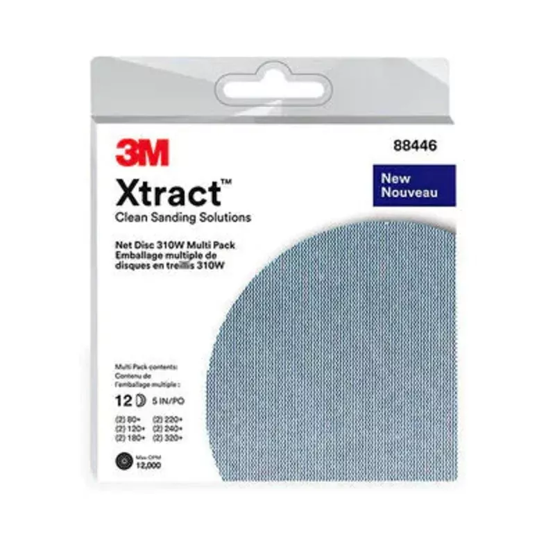 3M 310W XtractEcomony Net Sanding Discs Cubitron IIHookit (Hook and Loop) Attachment 12 Pc Sample Pack (DCE) 5 in