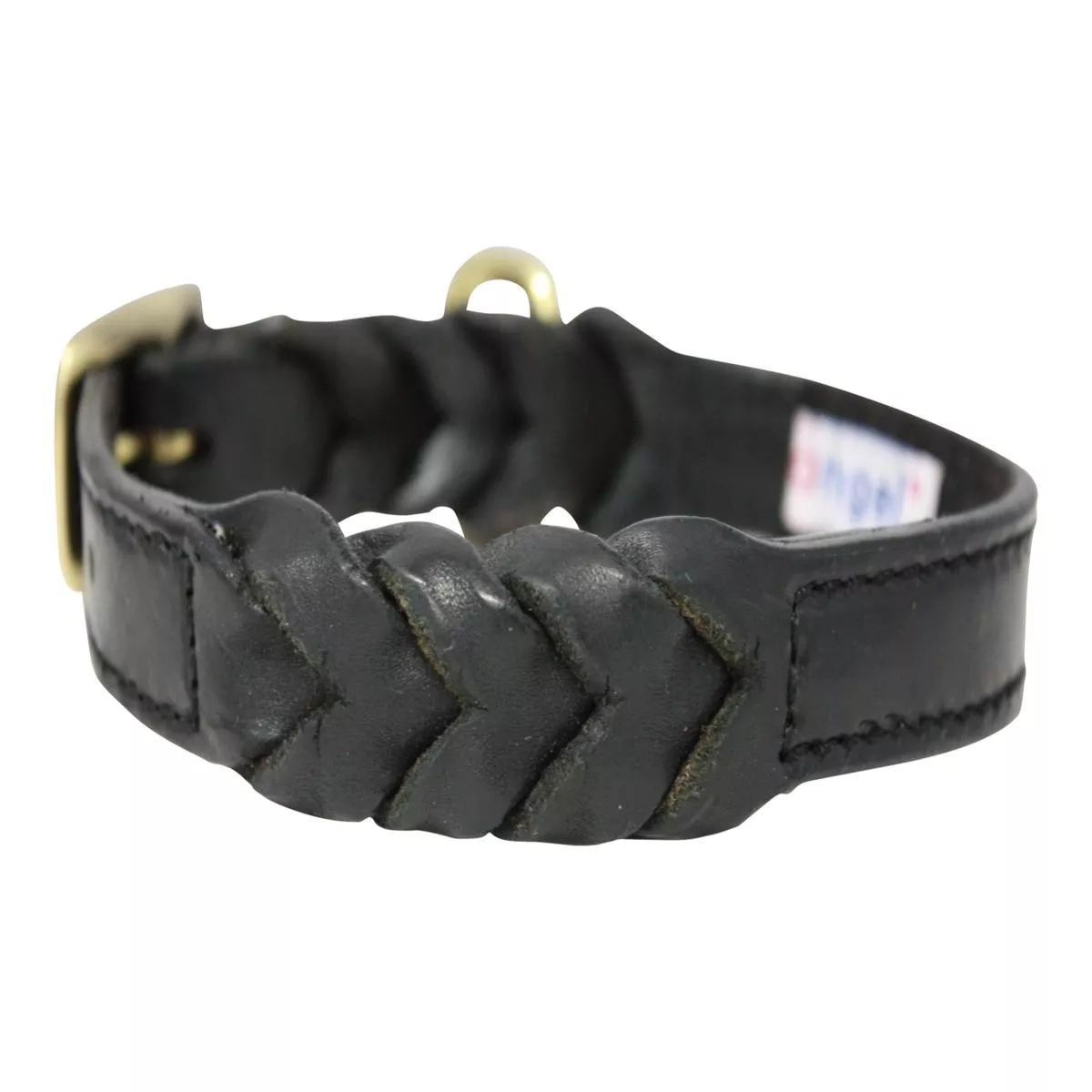 Angel Leather Braided Dog Collar, Black