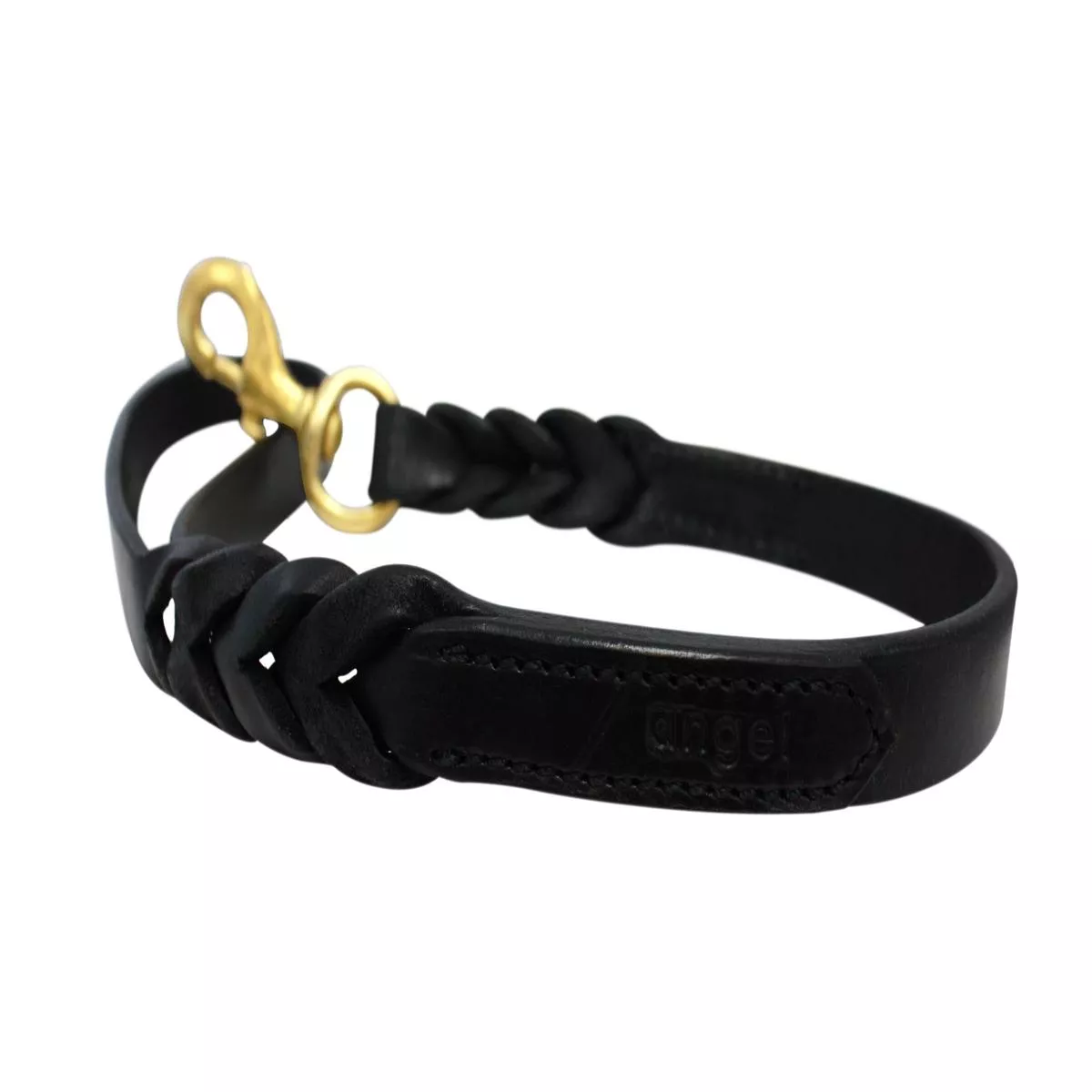 Angel Leather Braided Dog Leash, Black