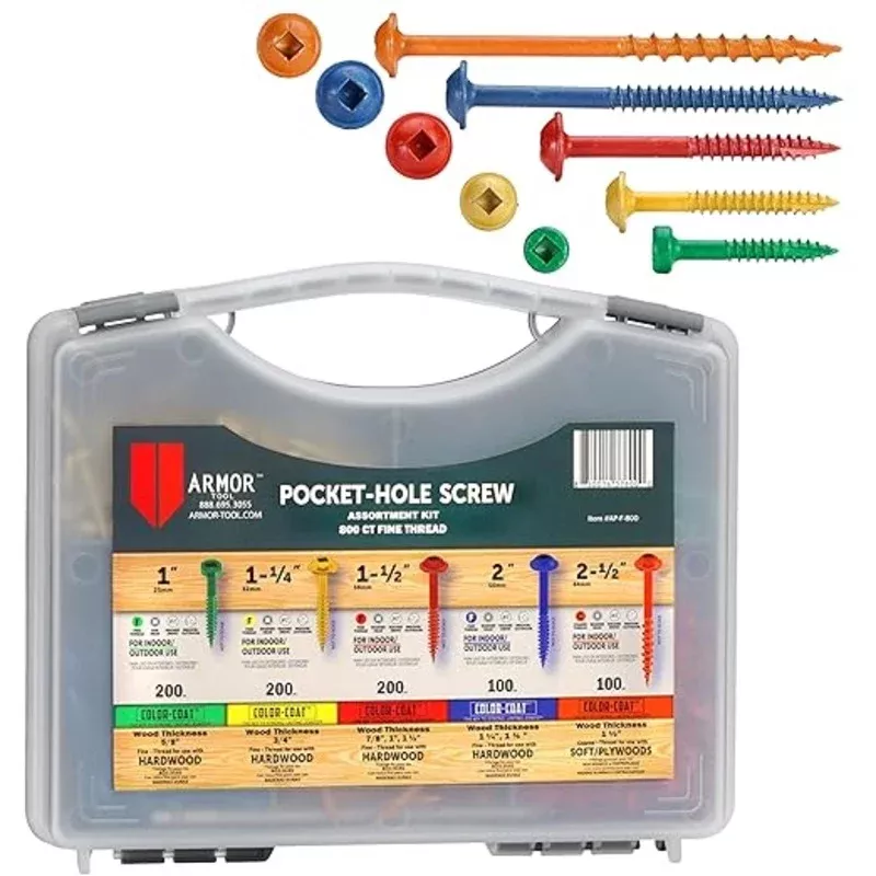 Armor 800 Piece Fine-Thread Pocket Hole Screw Set for Hardwoods