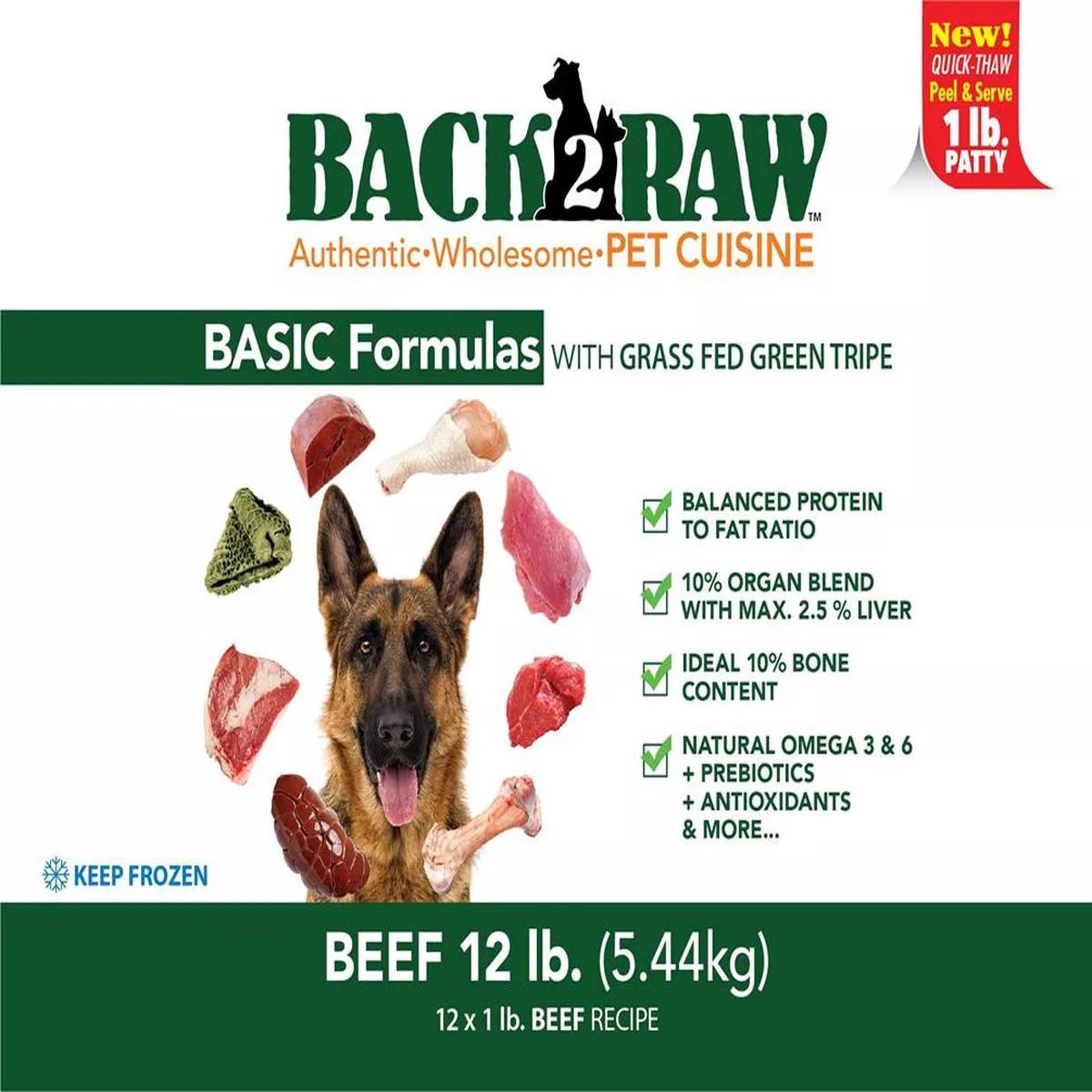 Back2Raw Basic Combo Formula Beef Recipe Frozen Dog Food