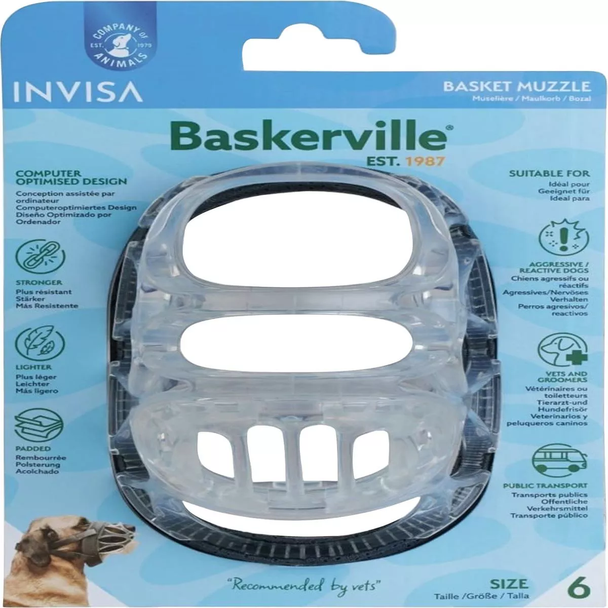 Baskerville Invisa Transparent Padded Muzzle – SIZE 6