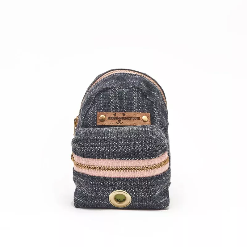 Boho Denim Stripe Backpack Peach Zipper