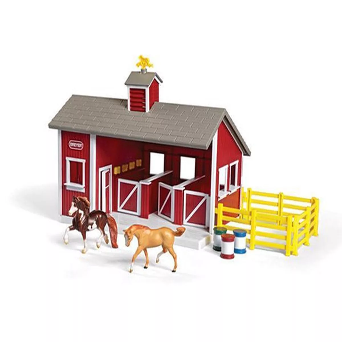 Breyer Stablemates Red Stable With Two Horses Set