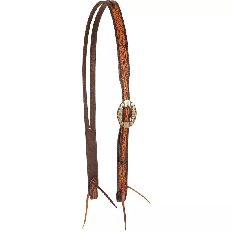 Cashel Two-Toned Floral Tooled Leather Split Ear Headstall Brown