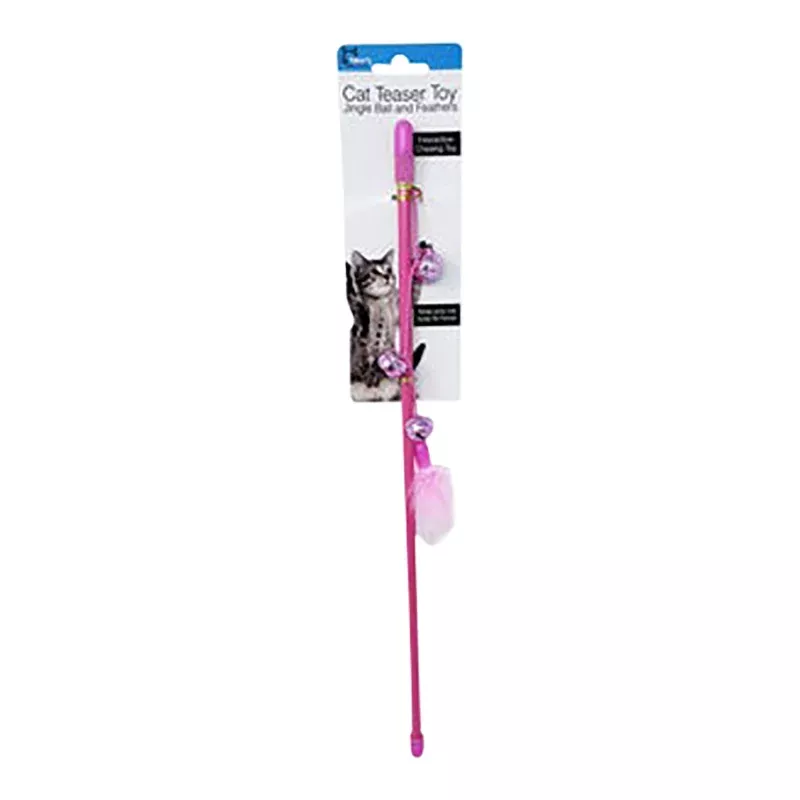Cat Teaser Toy with Jingle Ball & Feathers Assorted