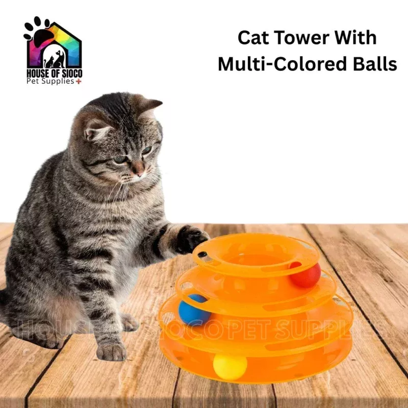 Cat Toy Interactive 4-Layer Tower With Multi-Colored Balls Orange