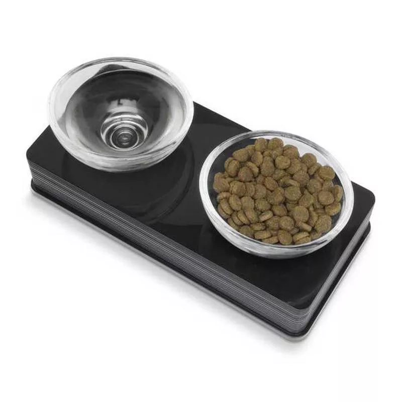 Catit Home Elevated Glass Diner – Black 2x200ml