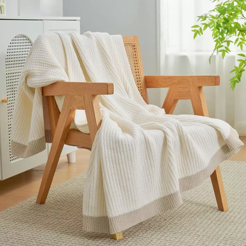 Chenille Waffle Knit Throw Blanket Grey