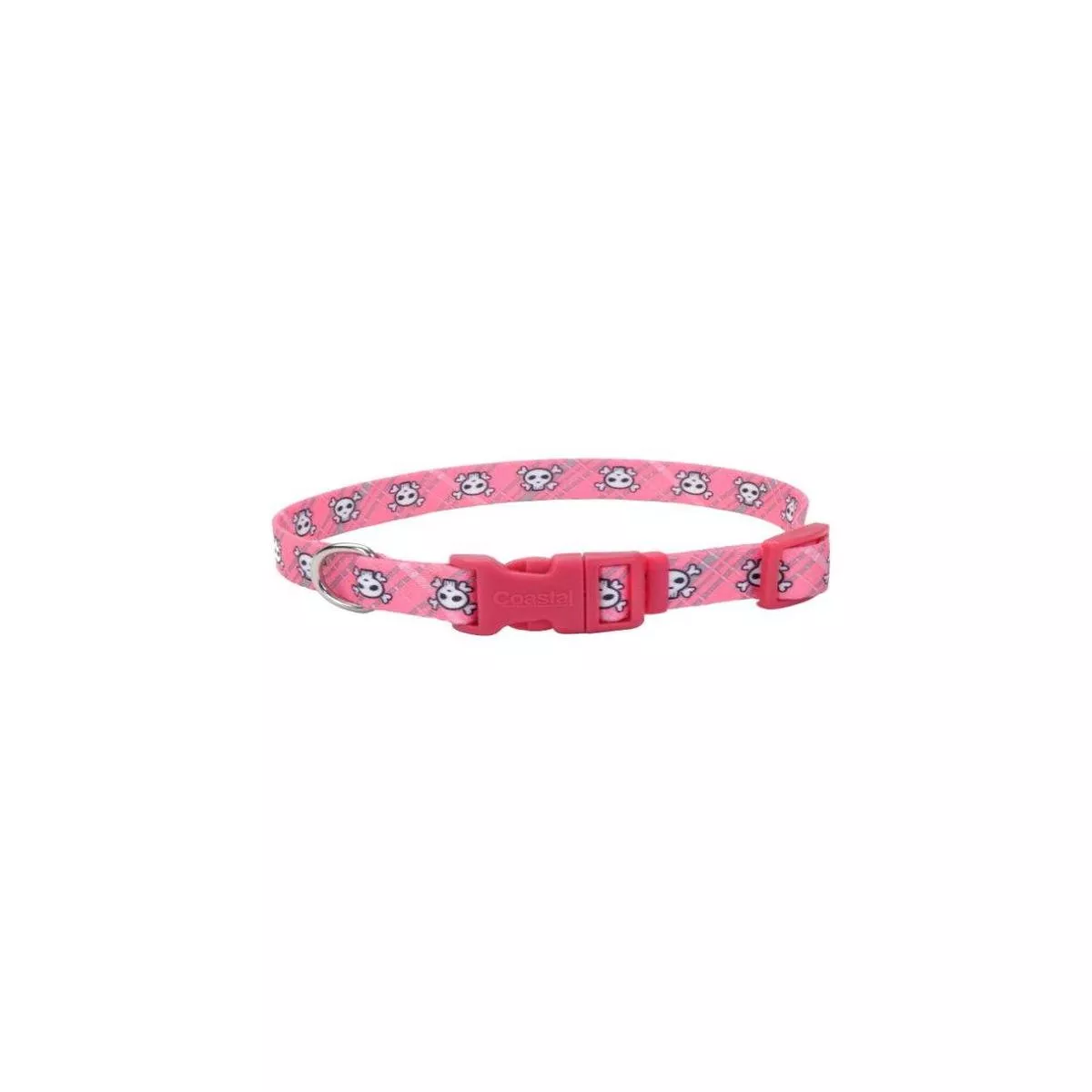 Coastal Adjustable Dog Collar, Pink Skulls