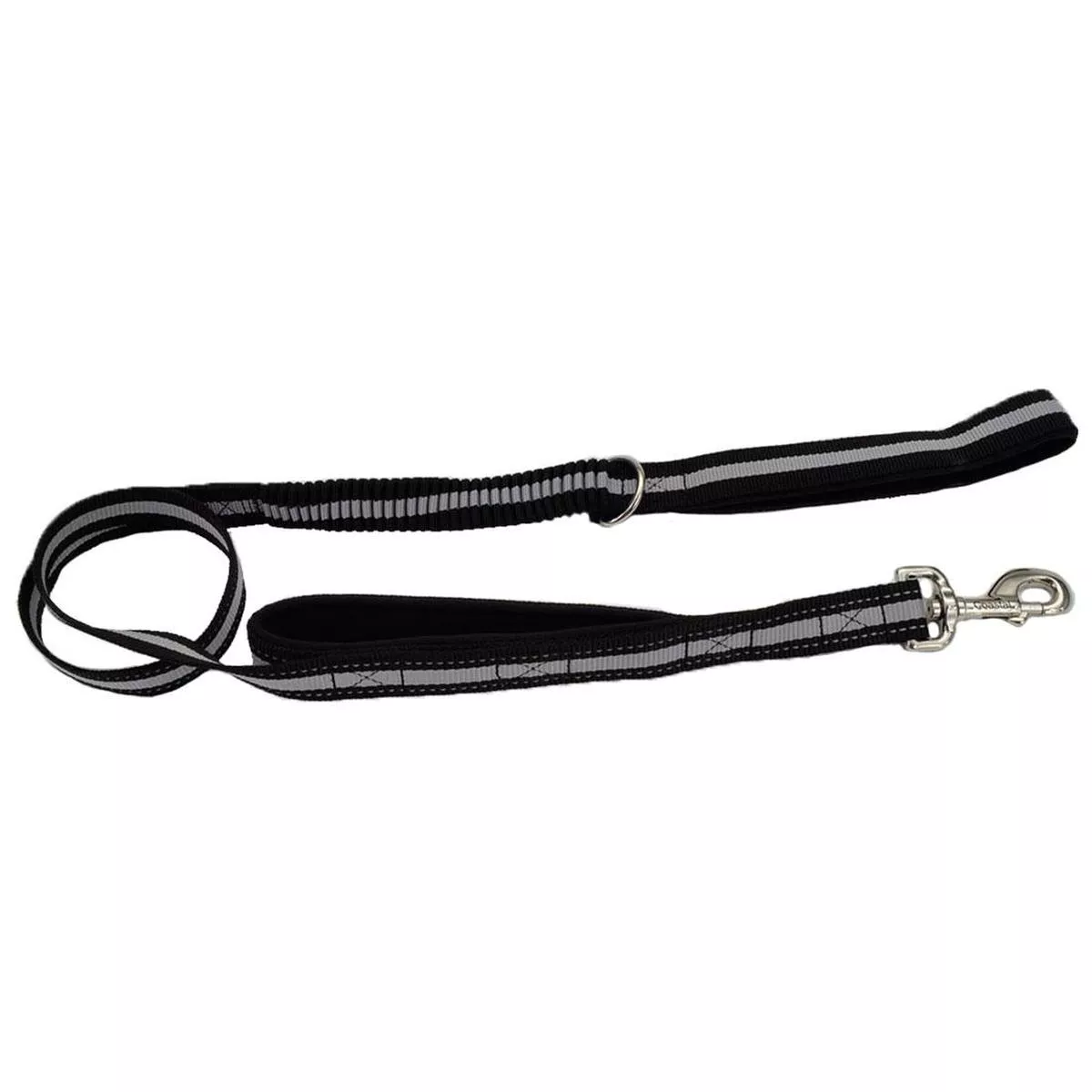 Coastal Double Handle Bungee Dog Leash, Black/Gray