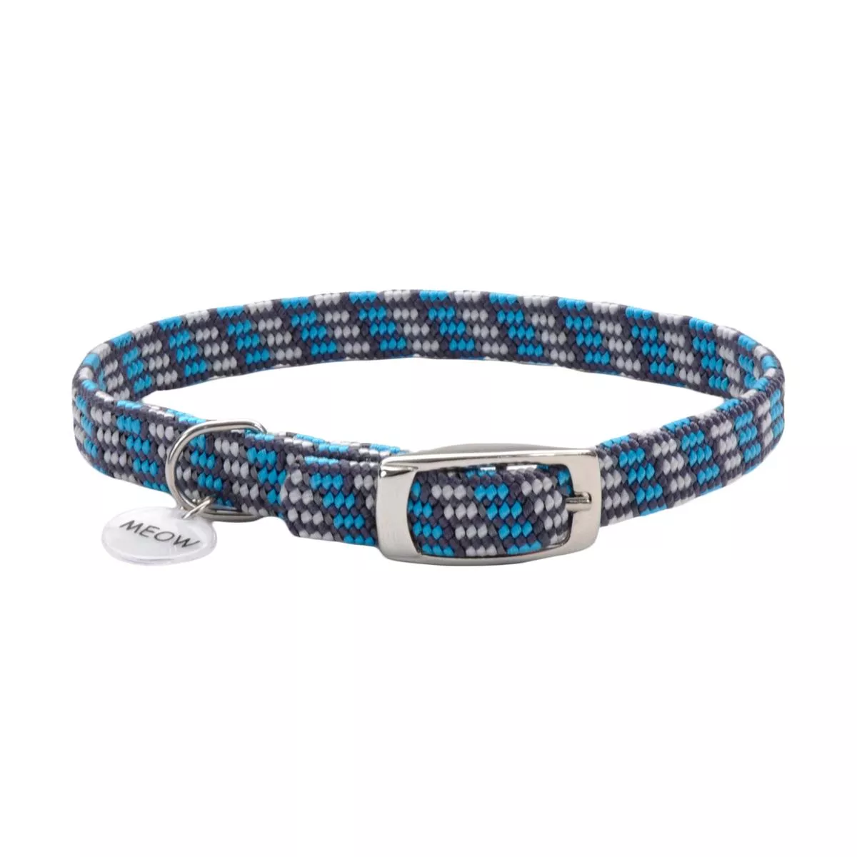 Coastal ElastaCat Reflective Safety Stretch Cat Collar with Reflective Charm, Grey & Blue