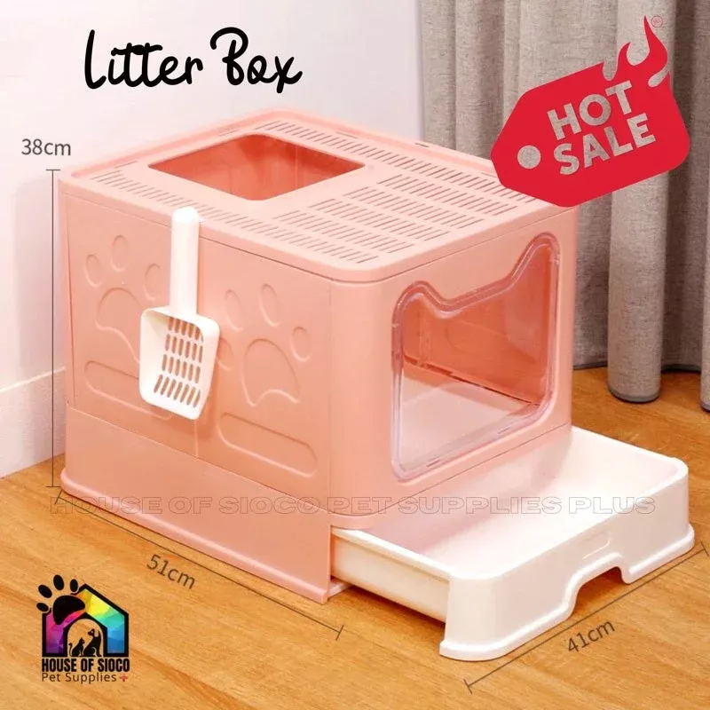 Collapsible Cat Litter Box with Scooper Pink