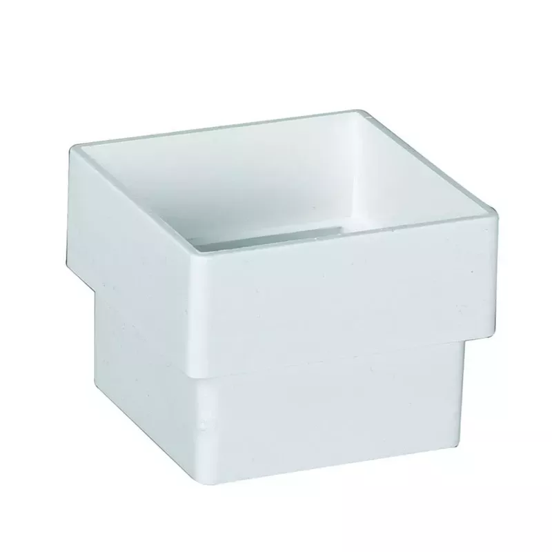 Downspout Connector, Contemporary, Square, Vinyl, White, 2-in.