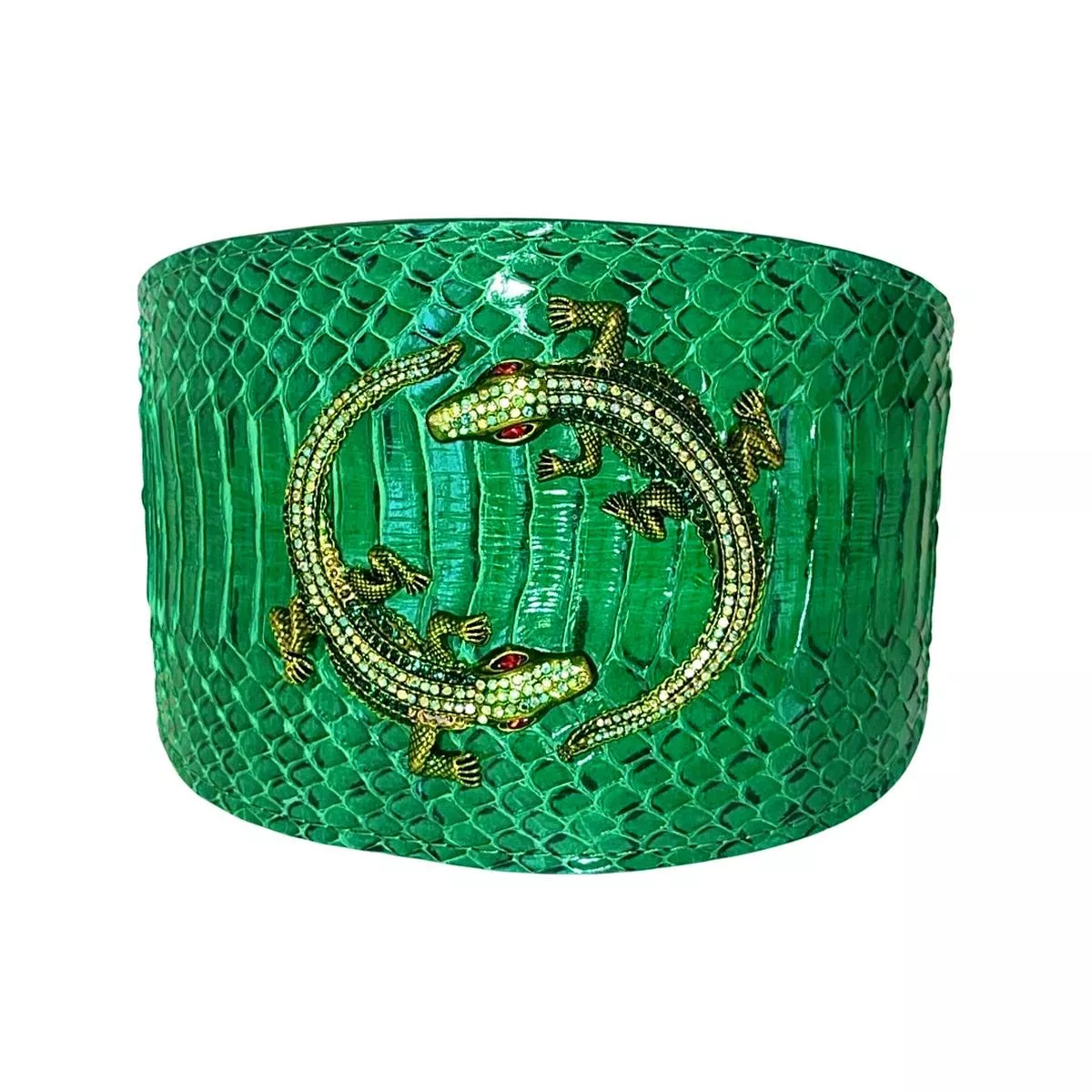 Emerald Green Snake Collar With Green Rhinestone Alligators