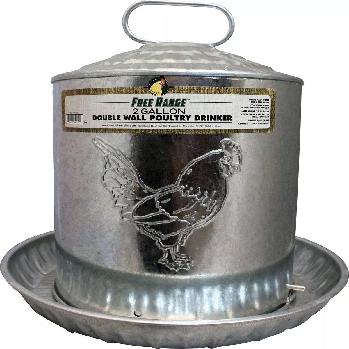 Galvanized Poultry Double Wall Drinker – 2 GAL