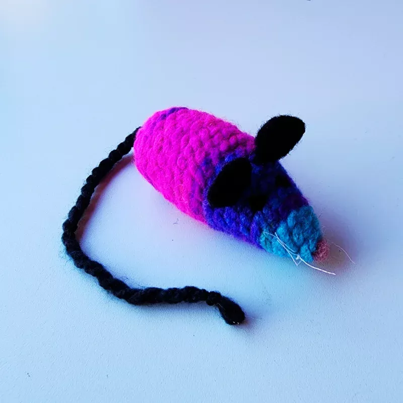 Handmade Catnip Mouse Cat Toy, Durable Wool & Acrylic Black