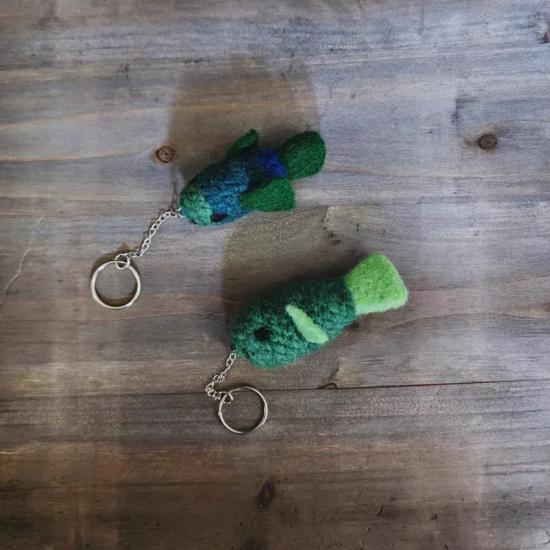 Handmade Wool & Acrylic Fish Bag Charm & Keychain Blue