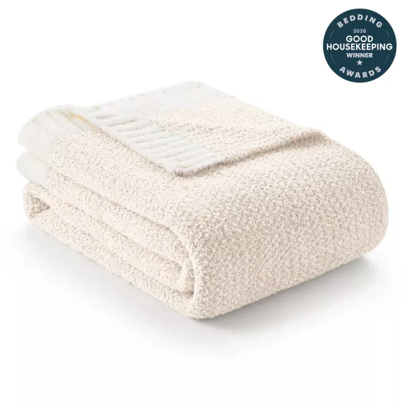 Heather Feather Yarn Throw Blanket Ivory