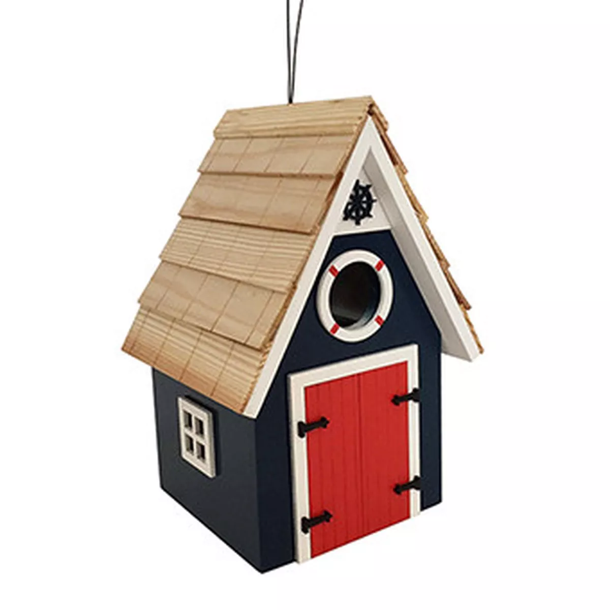 Home Bazaar Blue Dockside Cabin Bird House With Window Box