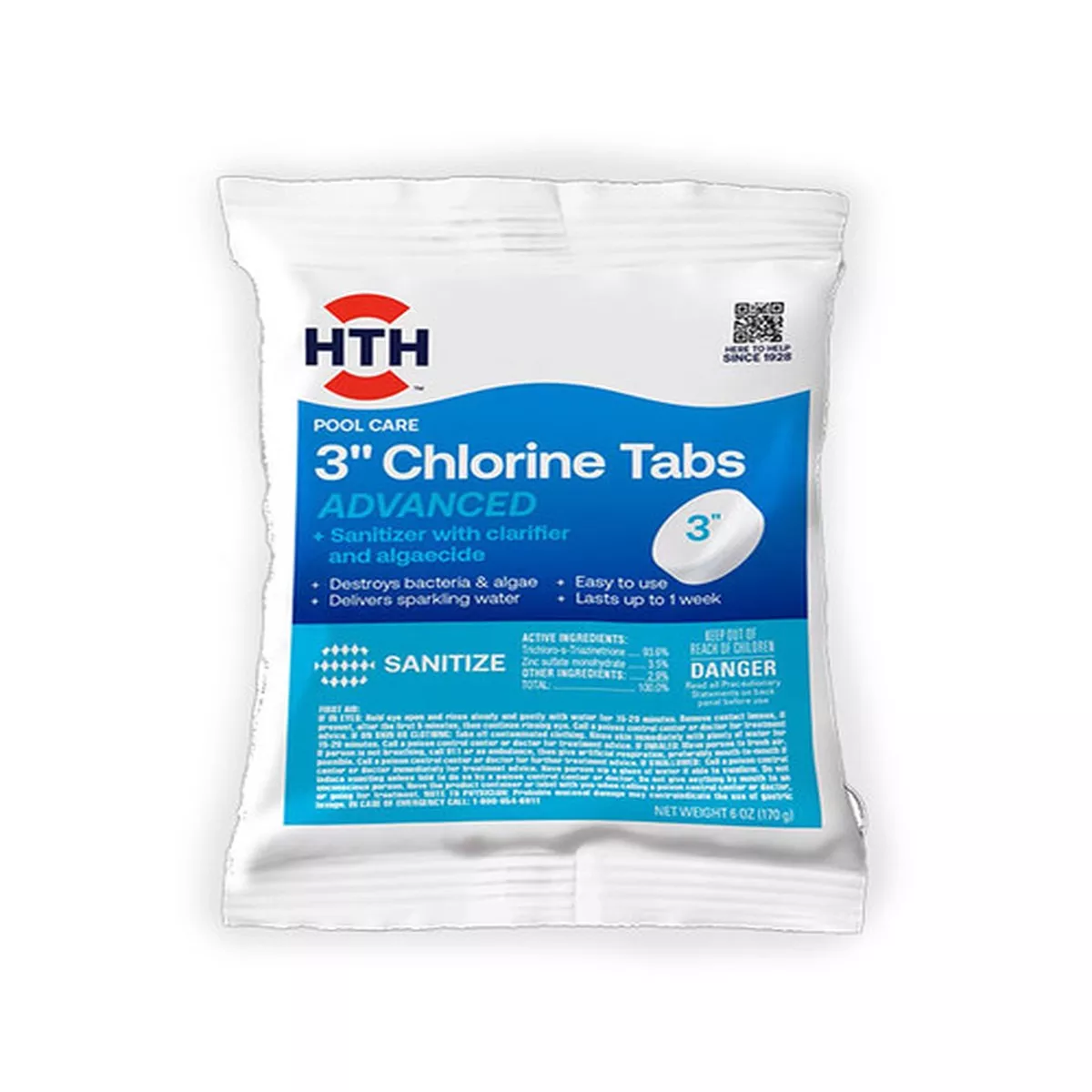 HTH Advanced Chlorine Tablets, 3in, 6oz.