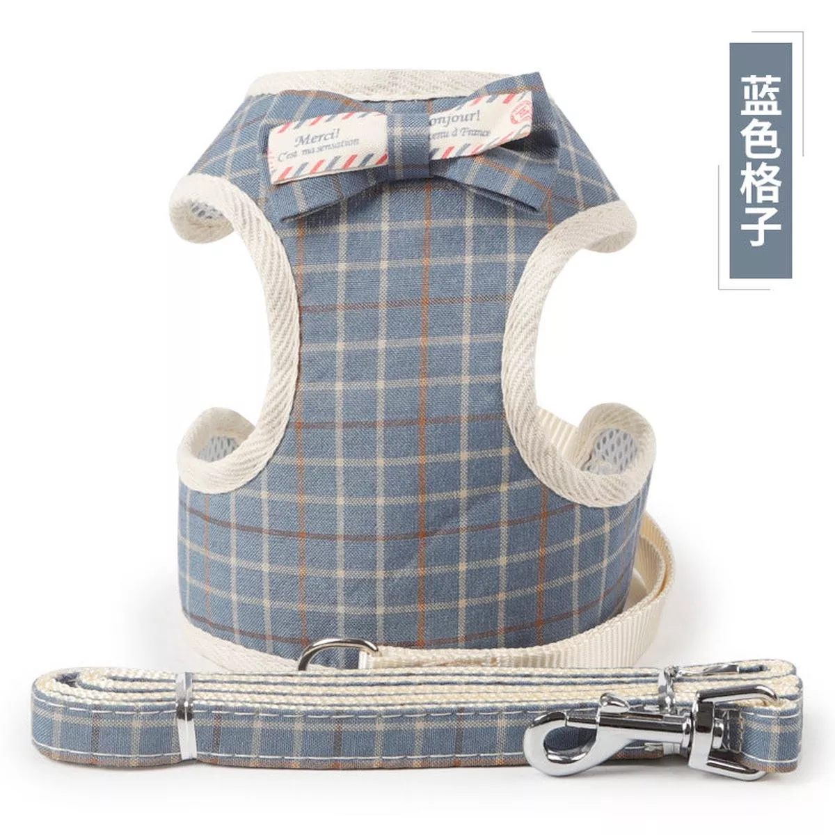 Korean Pet Corset With Bow- Blue Lattice