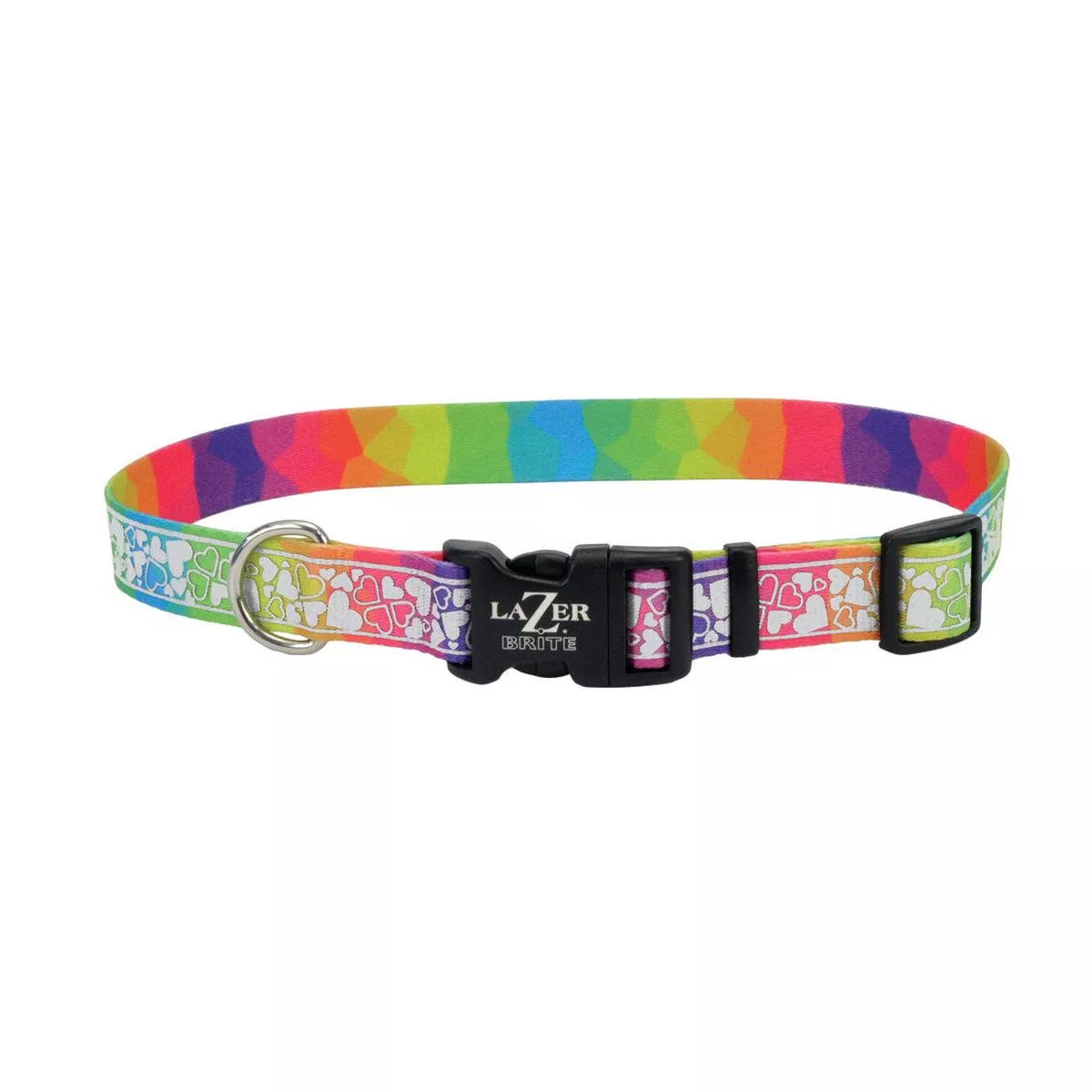 Lazer Brite Patterned Dog Collar, Rainbow Hearts