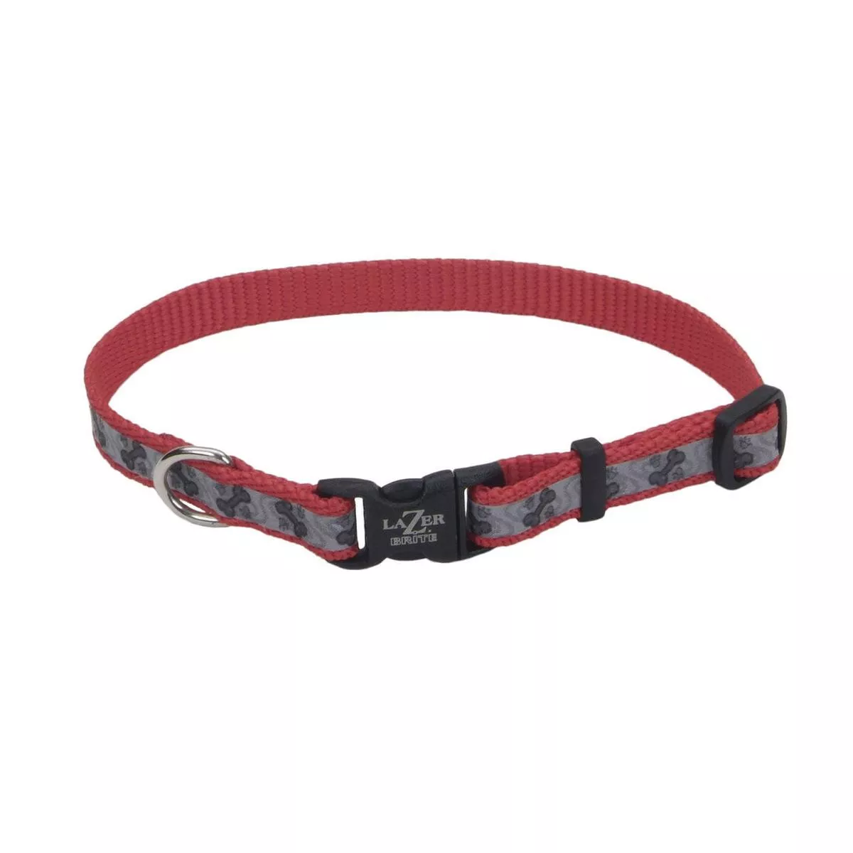 Lazer Brite Reflective Adjustable Dog Collar, Red Paws and Bones