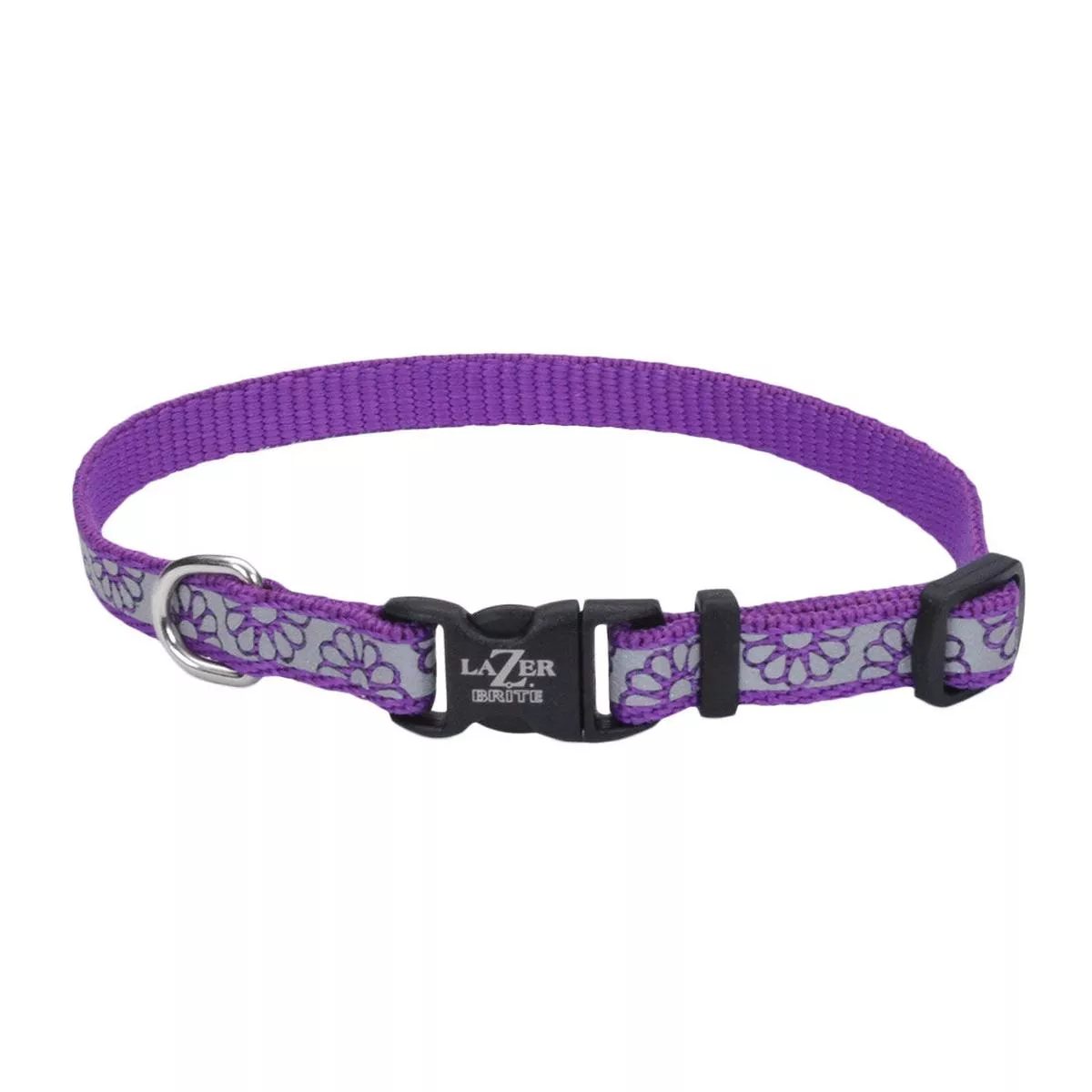 Lazer Brite Reflective Open-Design Adjustable Collar, Purple Daisy