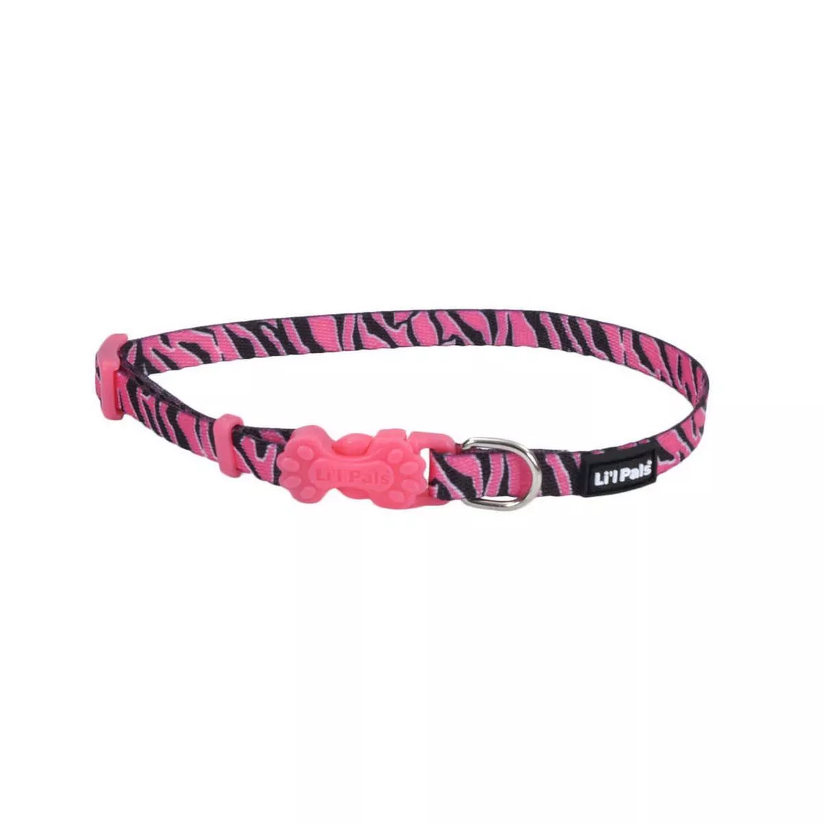Li’l Pals Adjustable Patterned Dog Collar, Blue Leopard, Pink Zebra