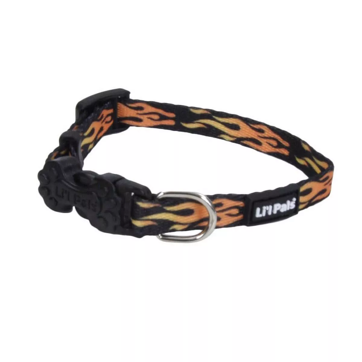 Li’l Pals Adjustable Patterned Dog Collar, Flames Black
