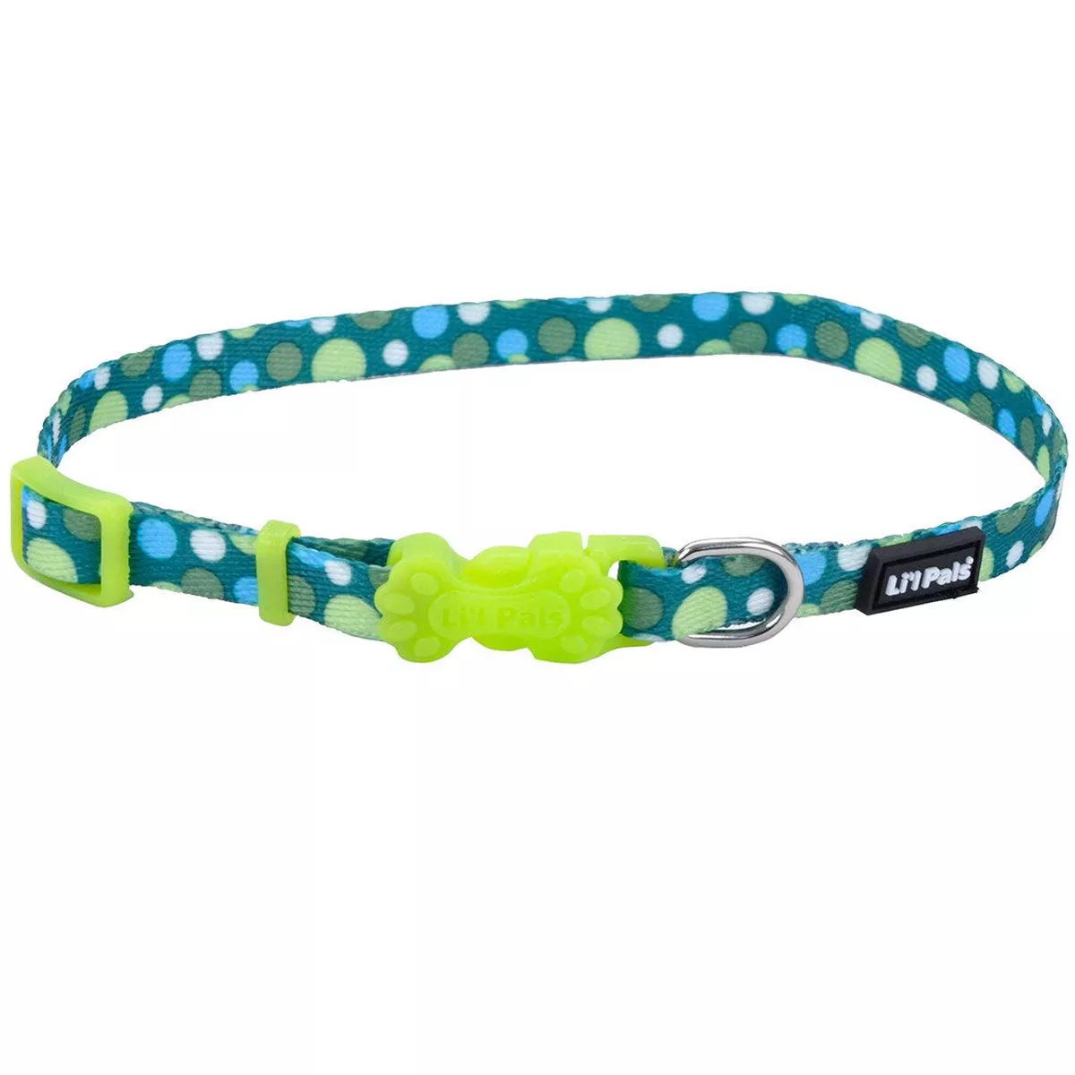 Li’l Pals Adjustable Patterned Dog Collar, Green Dots