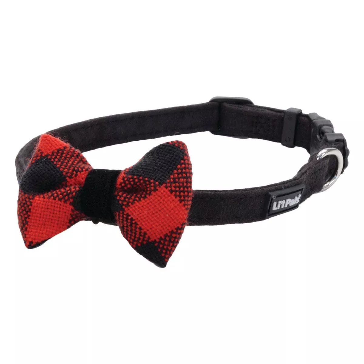 Li’l Pals Microfiber Dog Collar, Black with Plaid