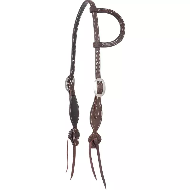 Martin Saddlery Leather Split Ear Headstall with Rosette Strings Chocolate Brown