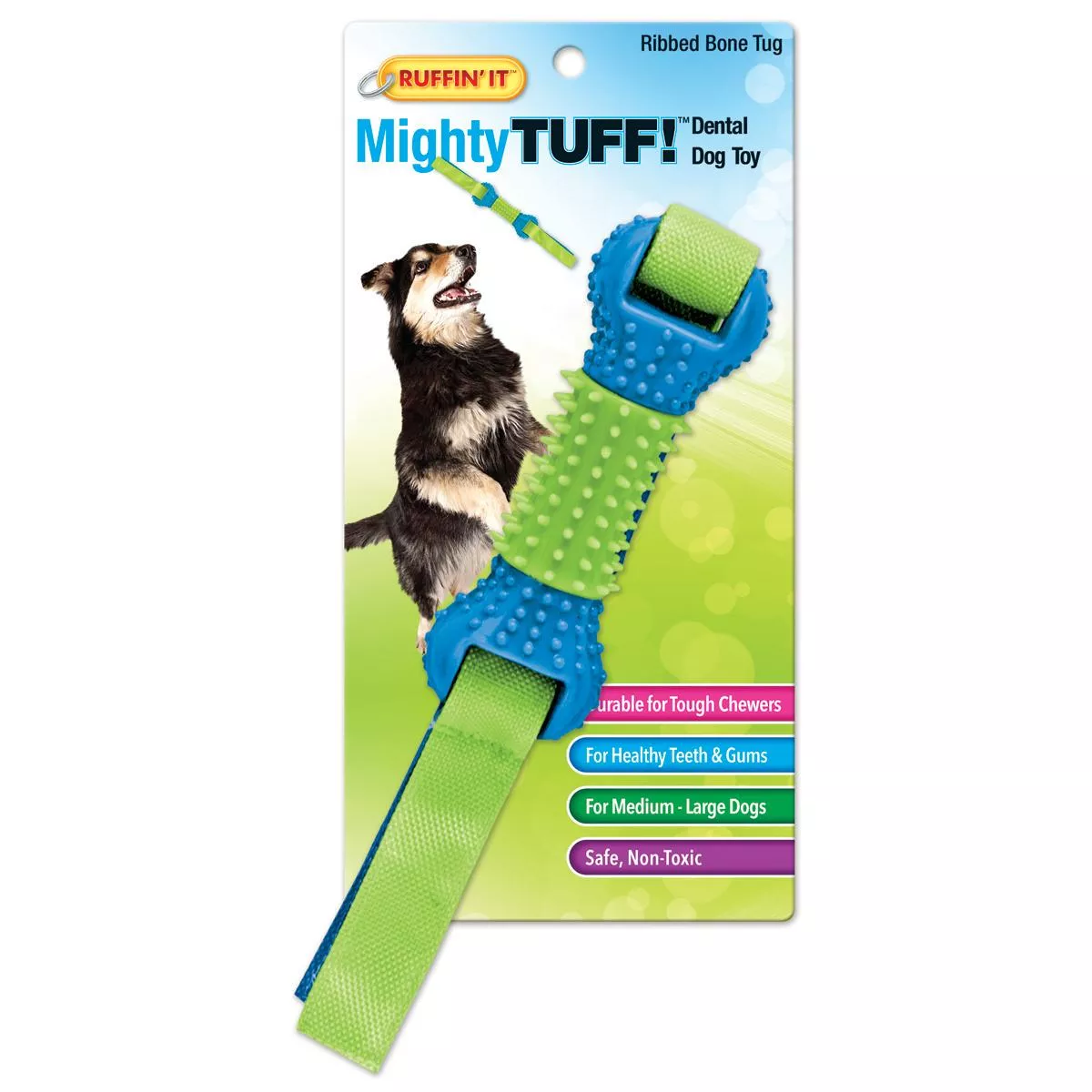 Mighty Tuff Ribbed Bone Tug Dog Toy-