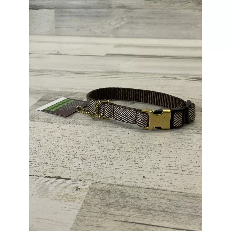 Mimi Green Fall Brown Herringbone Dog Collar