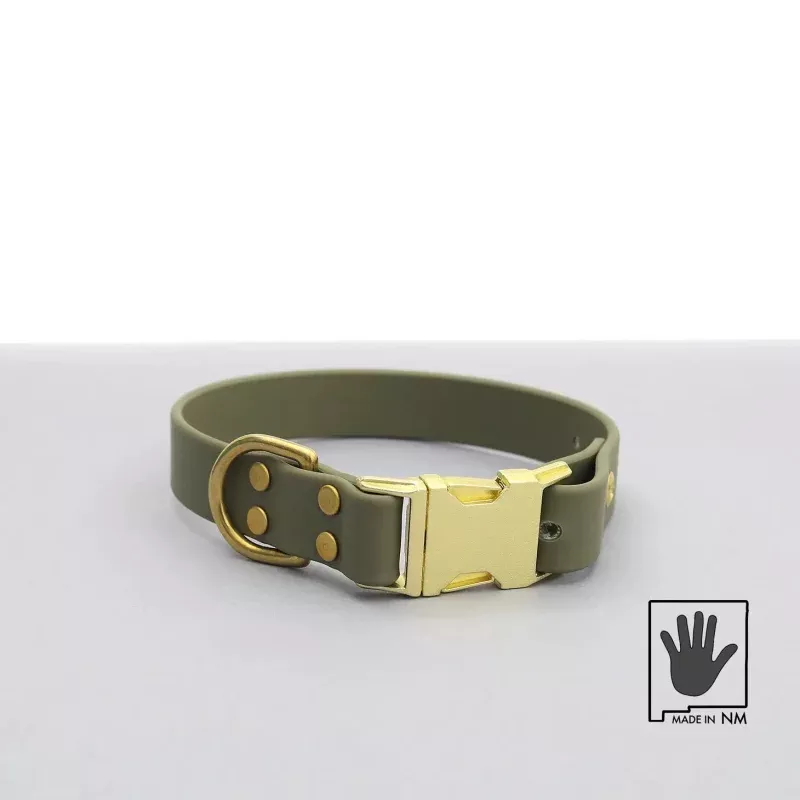 Mimi Green Waterproof Collar, Greens Olive/Brass