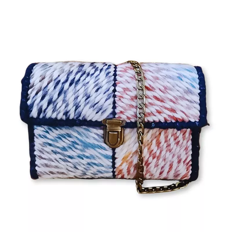 Navy Rainbow Patchwork Mini Clutch - Embroidered Mauve Ombre & Bronze Hardware