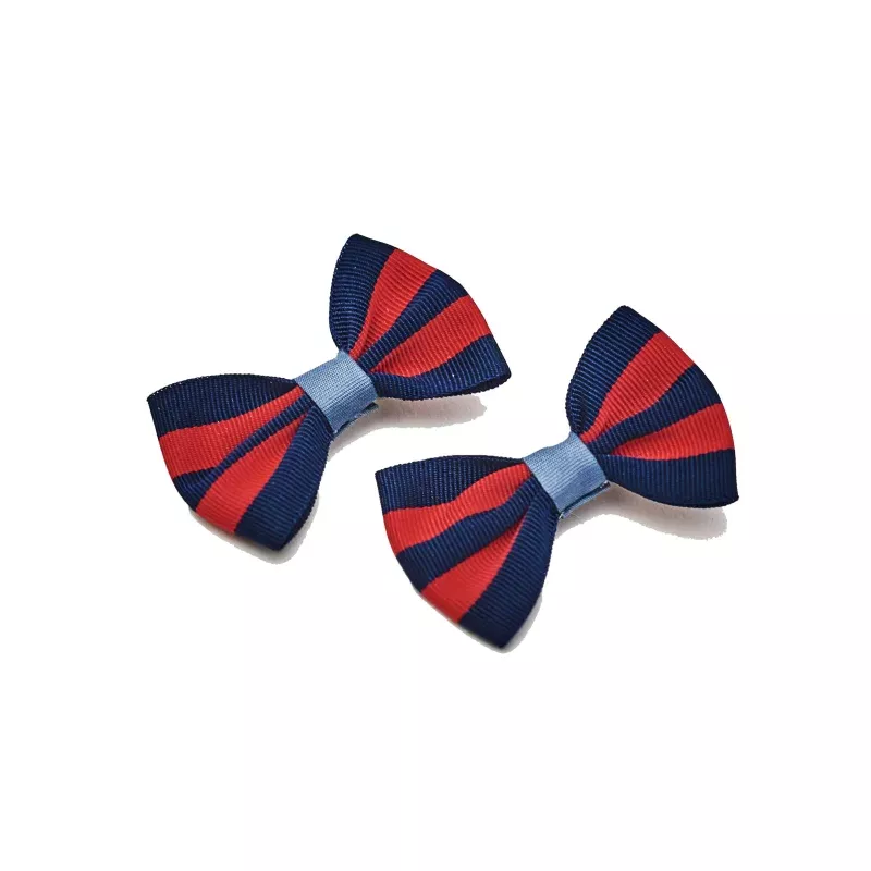 Navy Red Stripe Hair Bows
