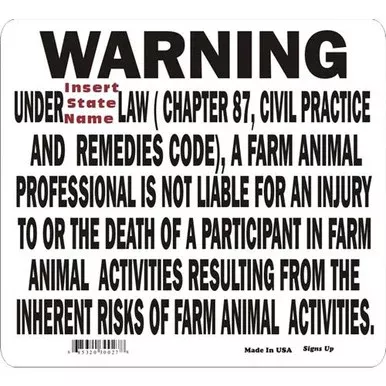 Ozark Leather- Texas Equine Warning Sign- White