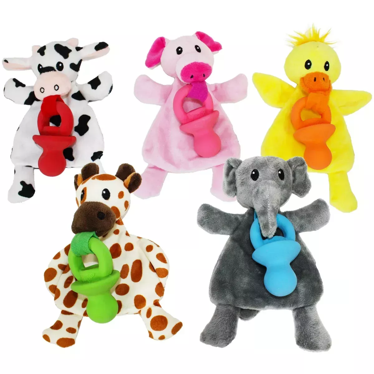 Pacifier Pal Dog Toy, 8″, Assorted