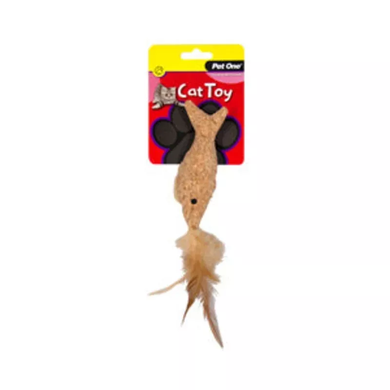 Pet One – Cat Toy Plush Cork Fish With Feather
