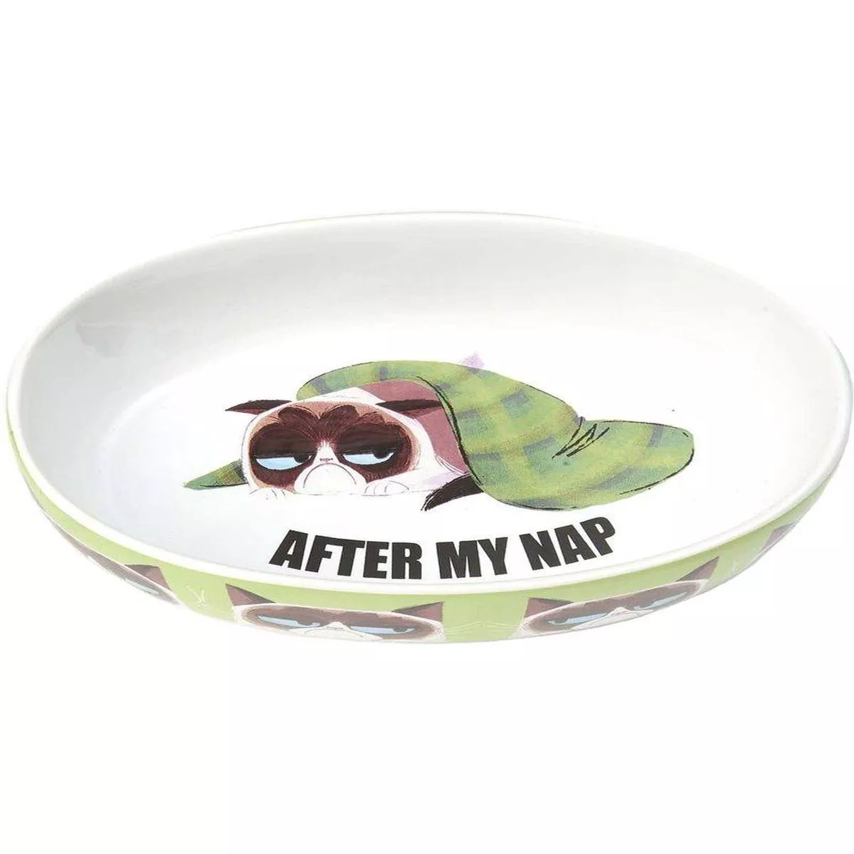 PetRageous Grumpy Cat After My Nap Cat Bowl, Green