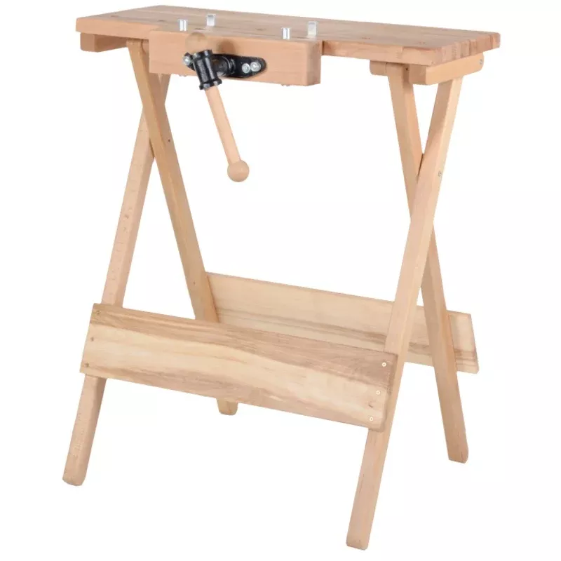 Pinie Mobile Worktable with Integrated Vise with Wood Handle