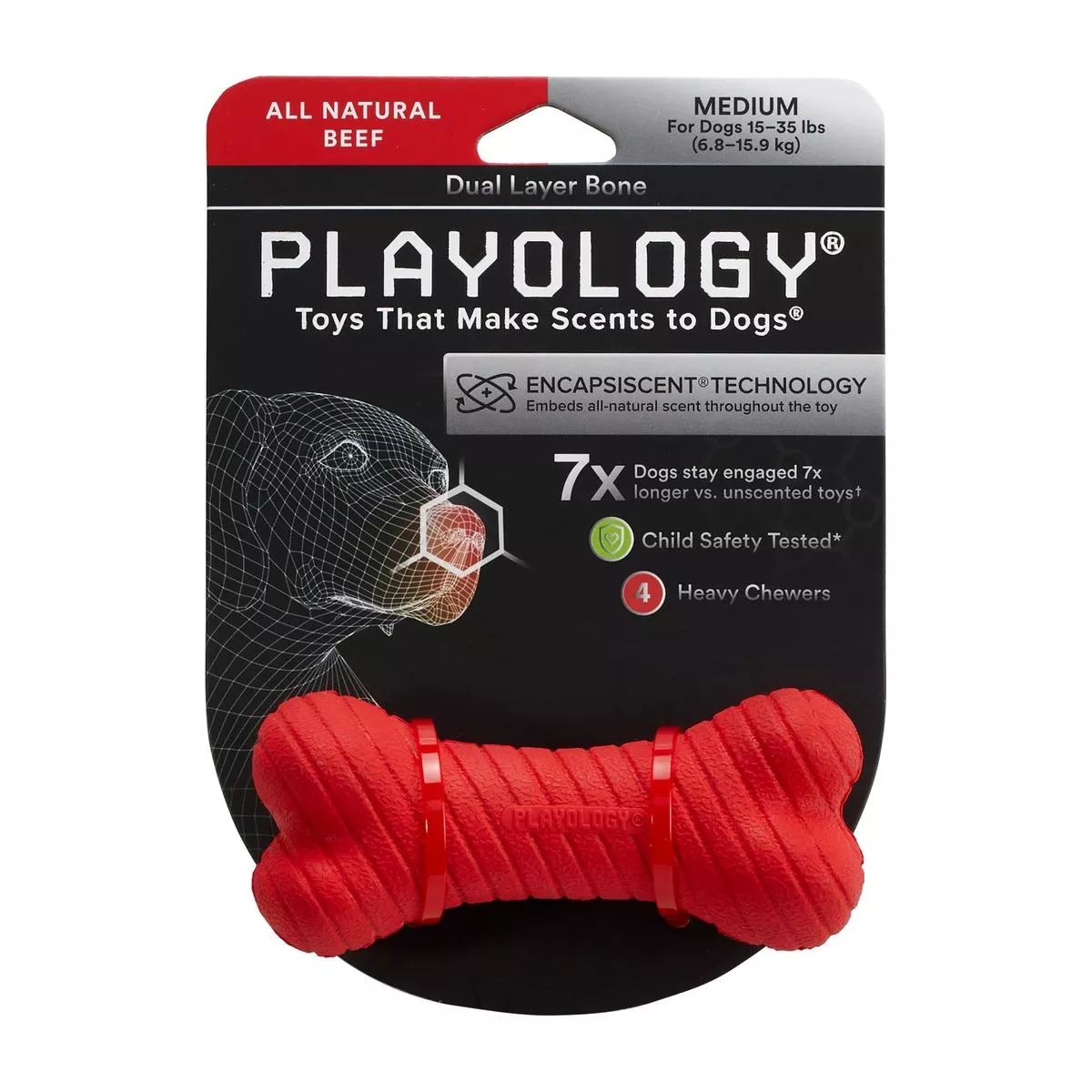 Playology Dual Layer Bone Dog Toy – Beef Scent, Medium