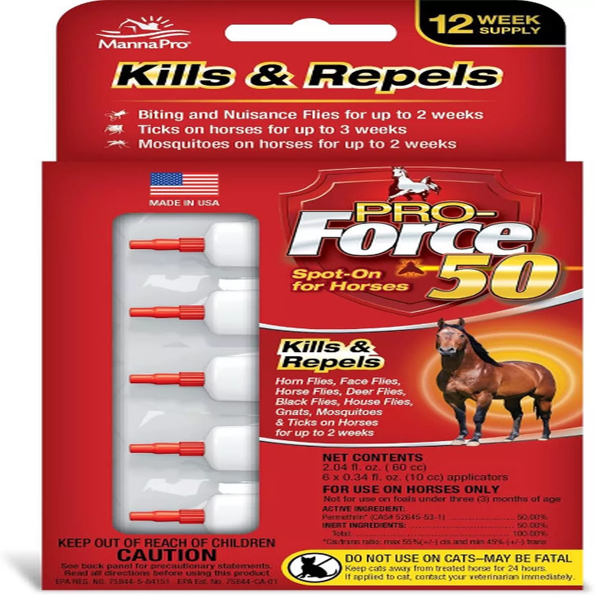 Pro-Force Equine 50 Spot-On Pest Control, 6 Pack