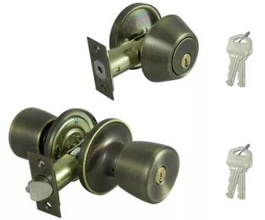 ProSource Combo Deadbolt and Knob Set (Keyed) – Solid Antique Br