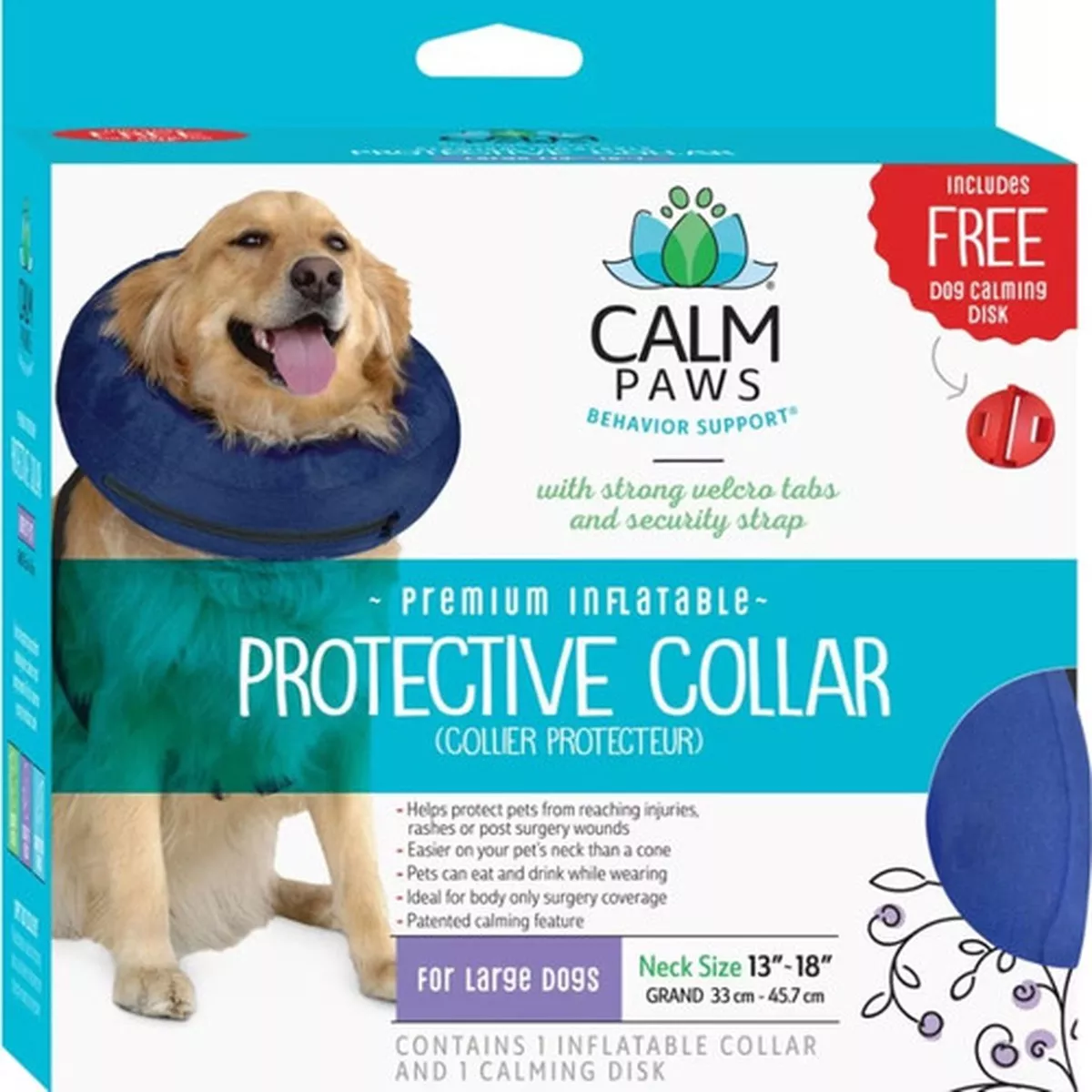 Protective Inflatable Collar with Dog Calming Disk
