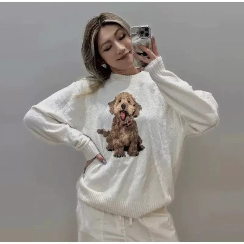 Puppy Print Loose Pullover